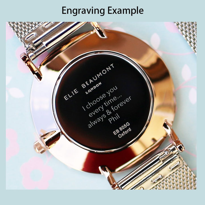 Personalised Small Elie Beaumont Rose Silver Watch