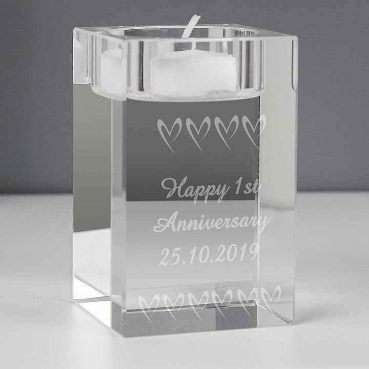 Personalised Small Hearts Glass Tea Light Candle Holder