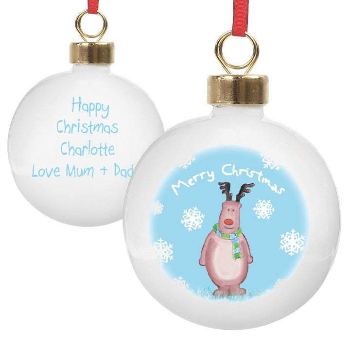 Personalised Snow Scene Rudolph Bauble