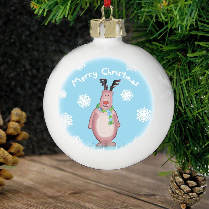 Personalised Snow Scene Rudolph Bauble
