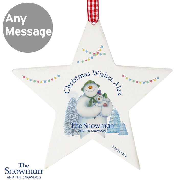 Personalised The Snowman and the Snowdog Wooden Star Decoration